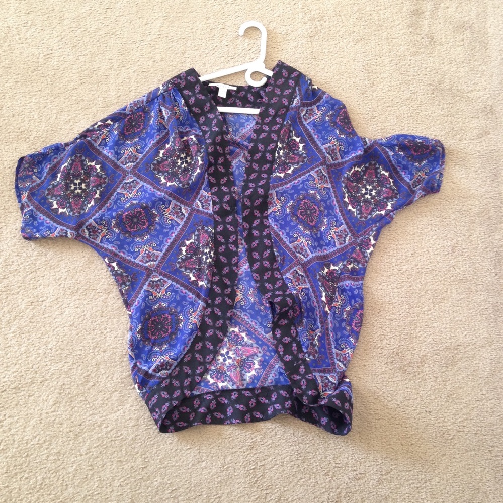 Blue and Black Patterned Kimono Shrug